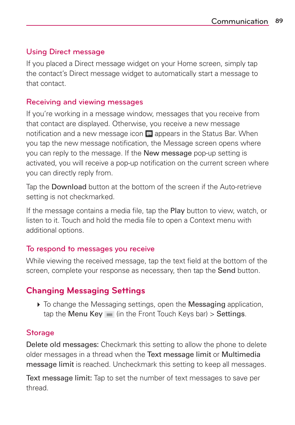 Changing messaging settings | LG VS980 User Manual | Page 91 / 235