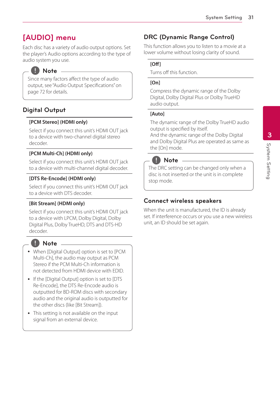 Audio] menu, 31 – [audio] menu | LG BH6830SW User Manual | Page 31 / 82