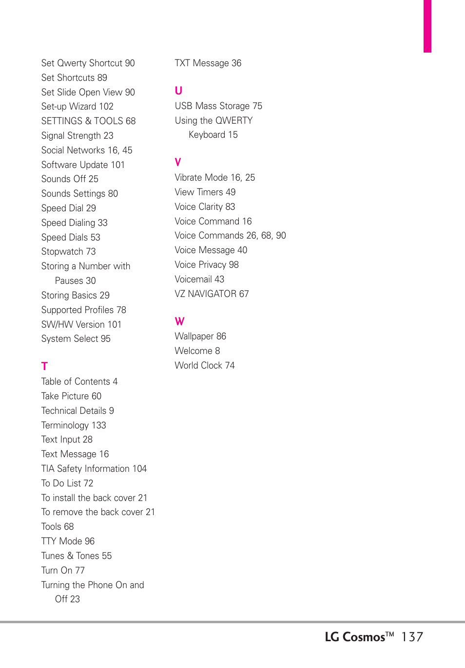 Lg cosmos | LG LGVN250PP User Manual | Page 139 / 141