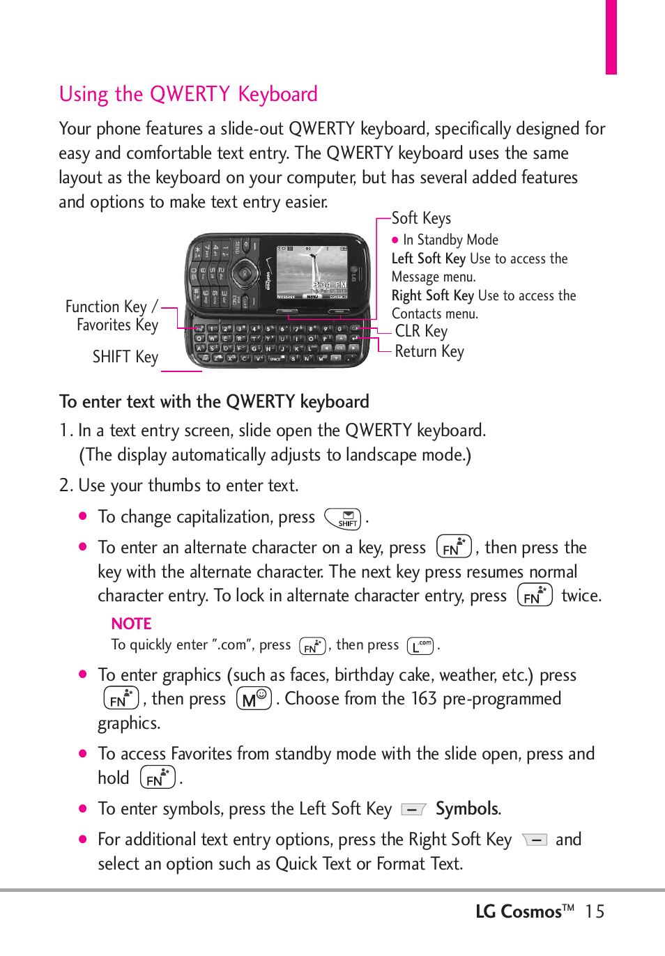 Using the qwerty keyboard | LG LGVN250PP User Manual | Page 17 / 141