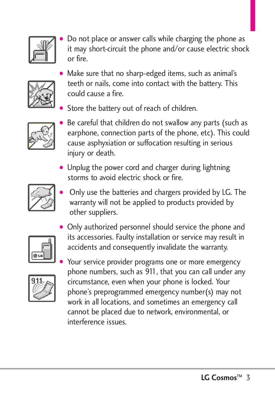 Store the battery out of reach of children, Lg cosmos | LG LGVN250PP User Manual | Page 5 / 141