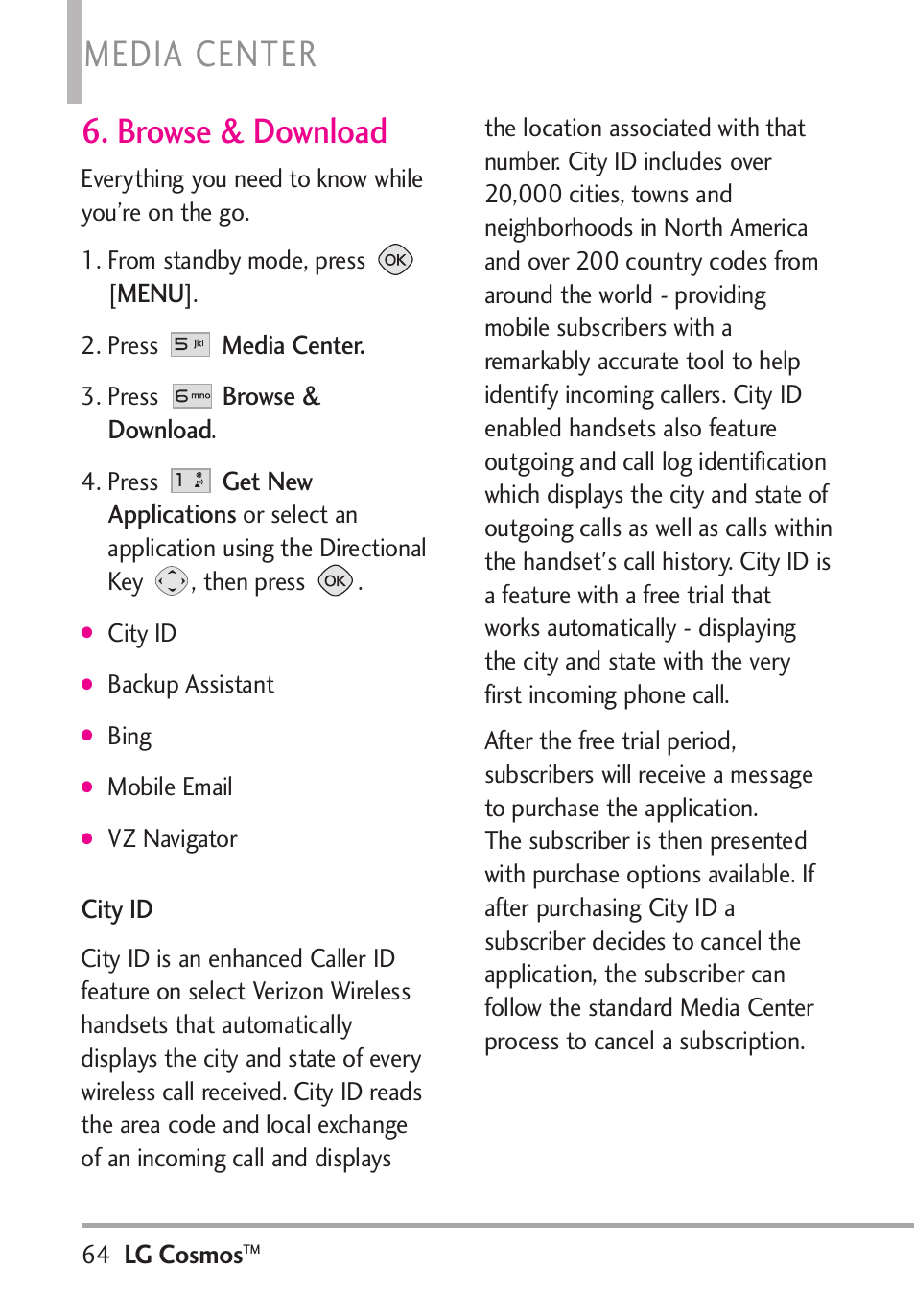 Media center, Browse & download | LG LGVN250PP User Manual | Page 66 / 141