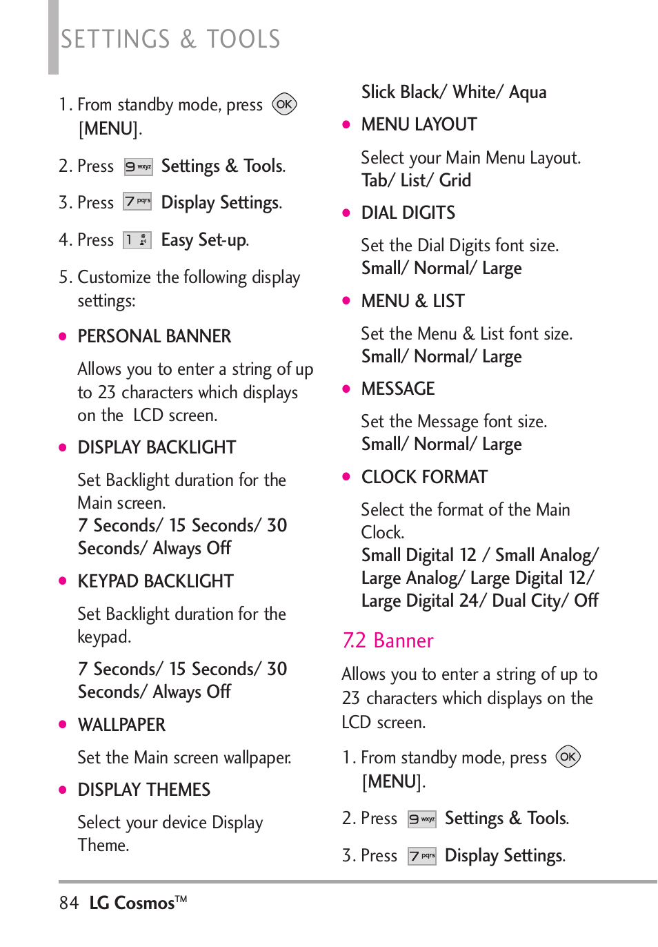 Settings & tools, 2 banner | LG LGVN250PP User Manual | Page 86 / 141