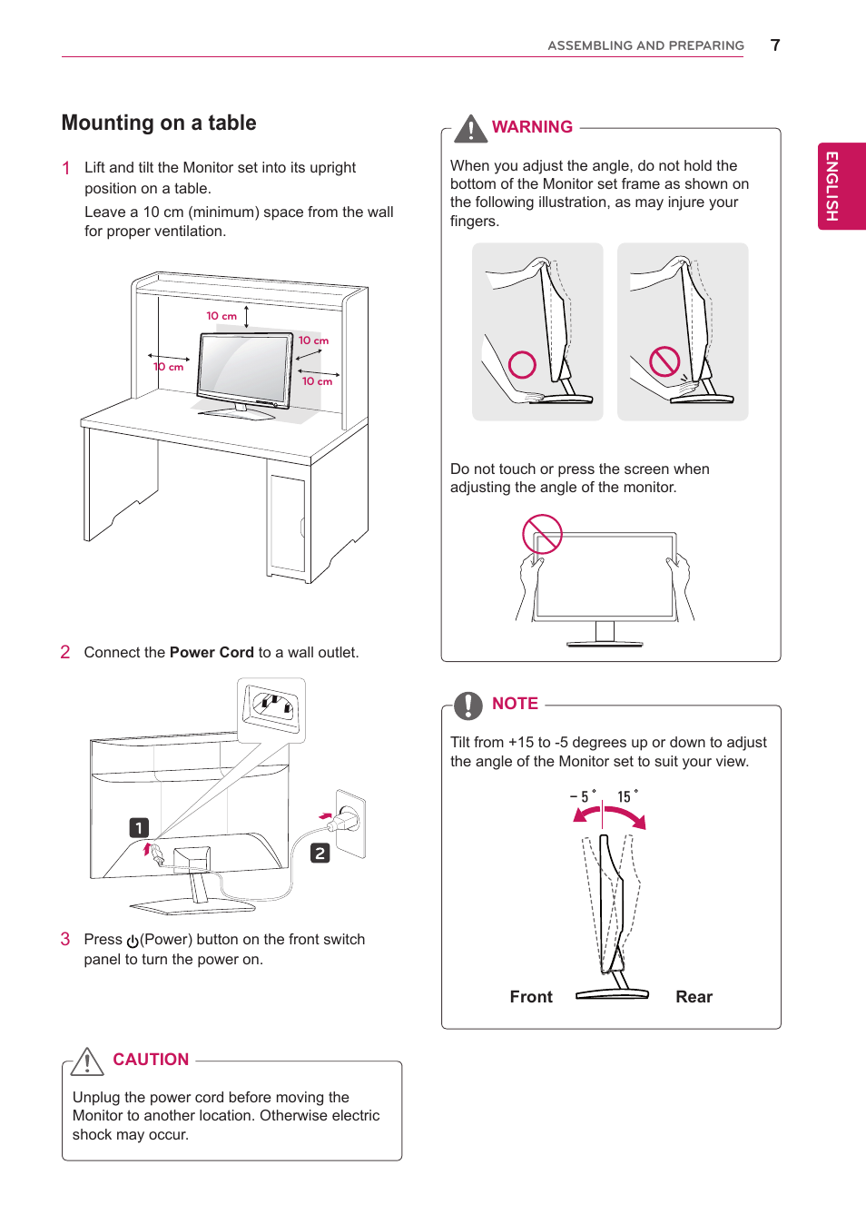 Mounting on a table | LG IPS235T-BN User Manual | Page 7 / 26