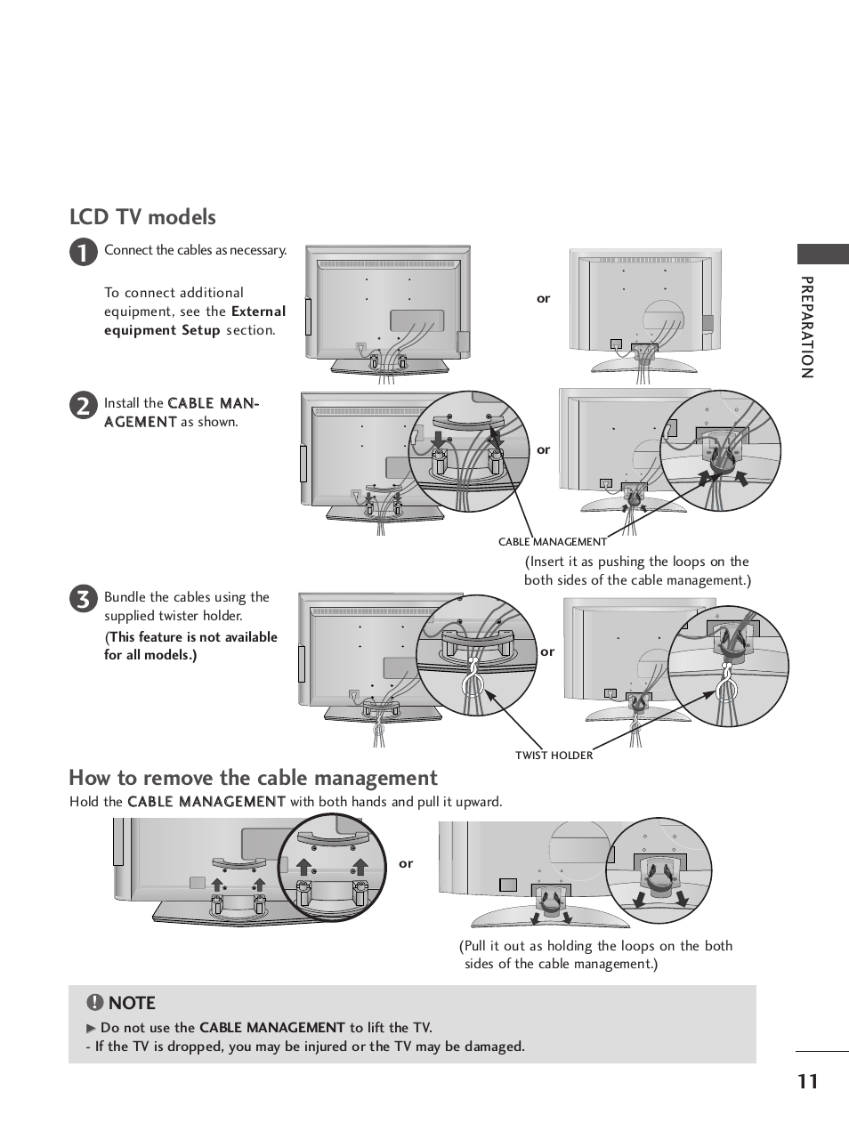 Lcd tv models, How to remove the cable management | LG 37LC7R User Manual | Page 13 / 88