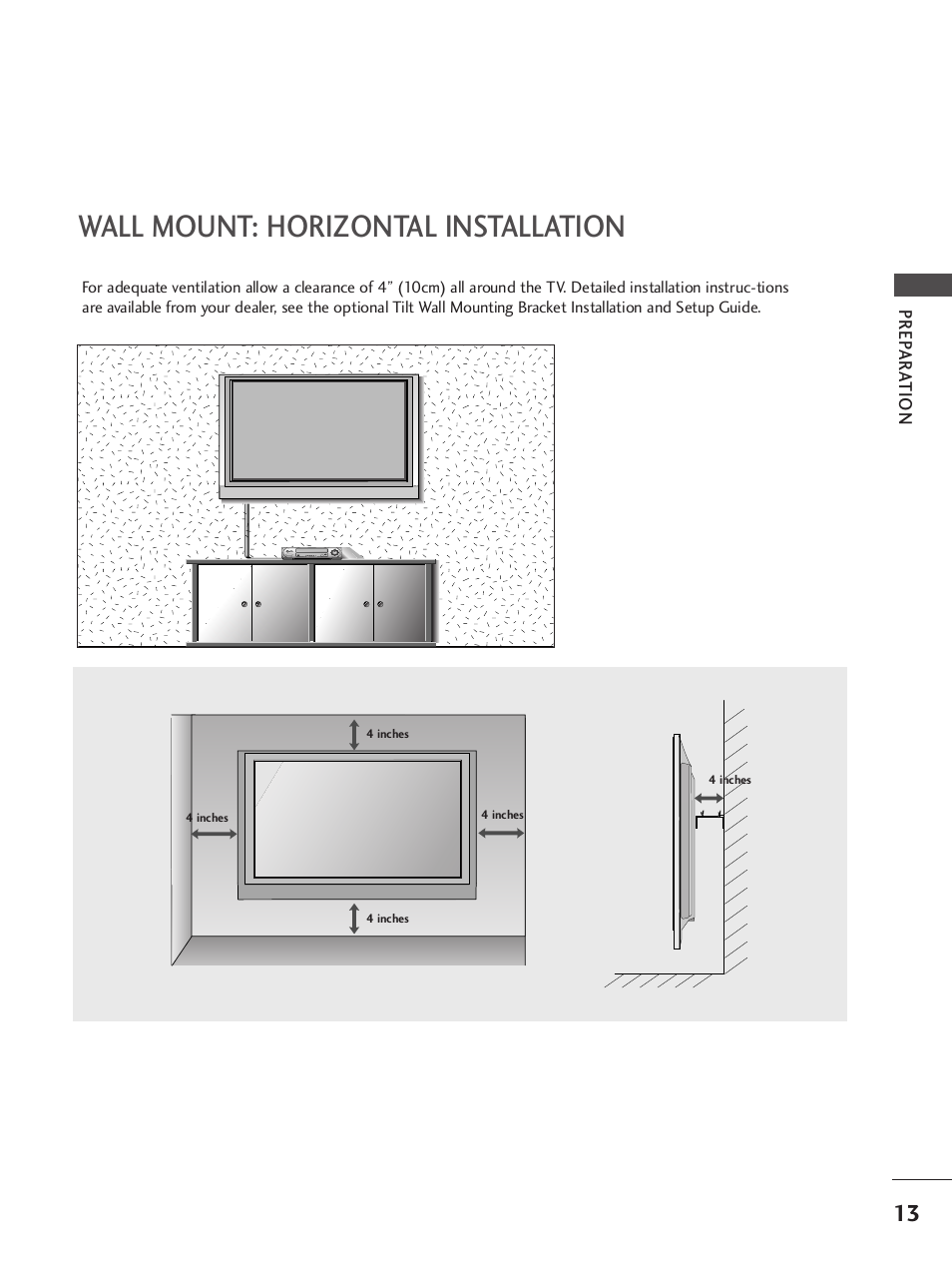 Wall mount: horizontal installation | LG 37LC7R User Manual | Page 15 / 88