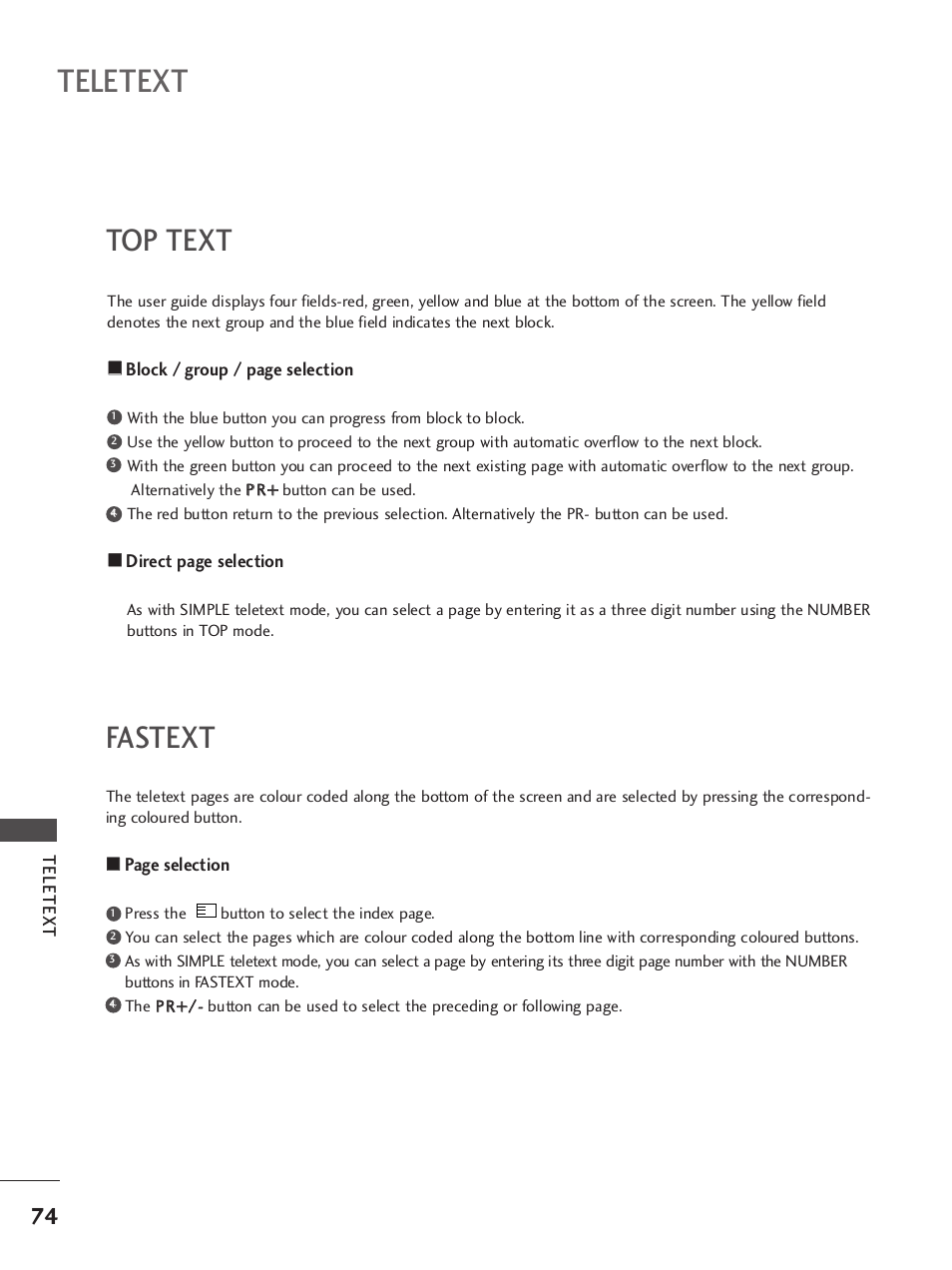Top text, Fastext, Teletext | LG 37LC7R User Manual | Page 76 / 88
