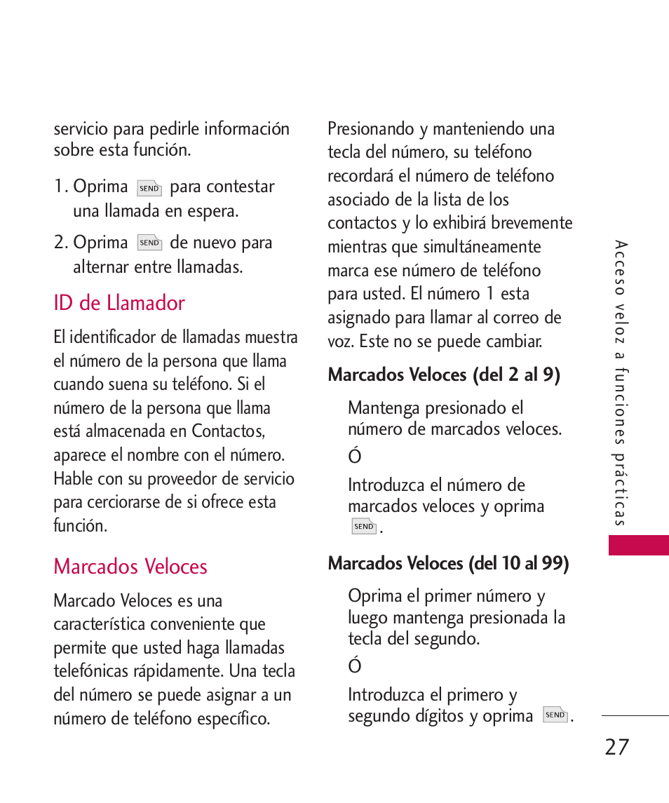 Id de llamador, Marcados veloces | LG -UX220 User Manual | Page 139 / 228