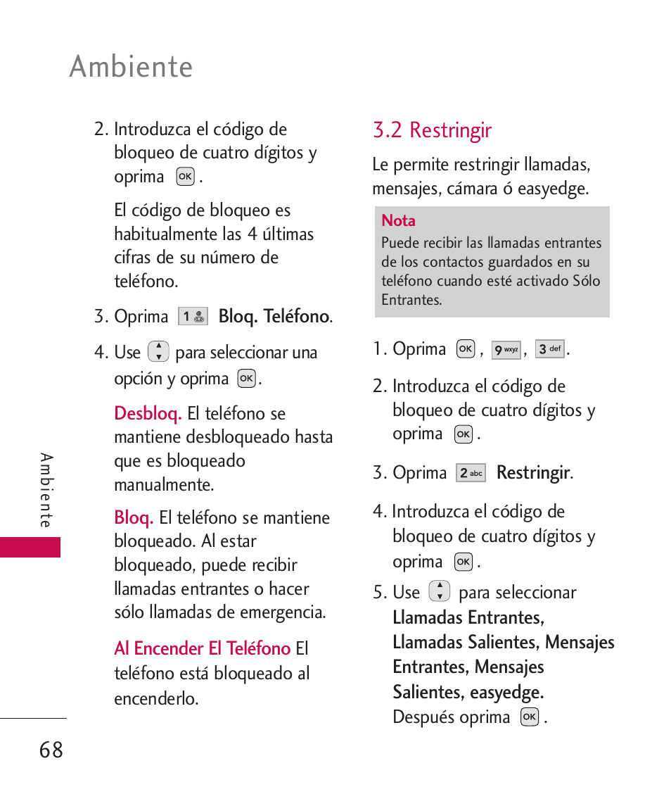 2 restringir, Ambiente | LG -UX220 User Manual | Page 180 / 228