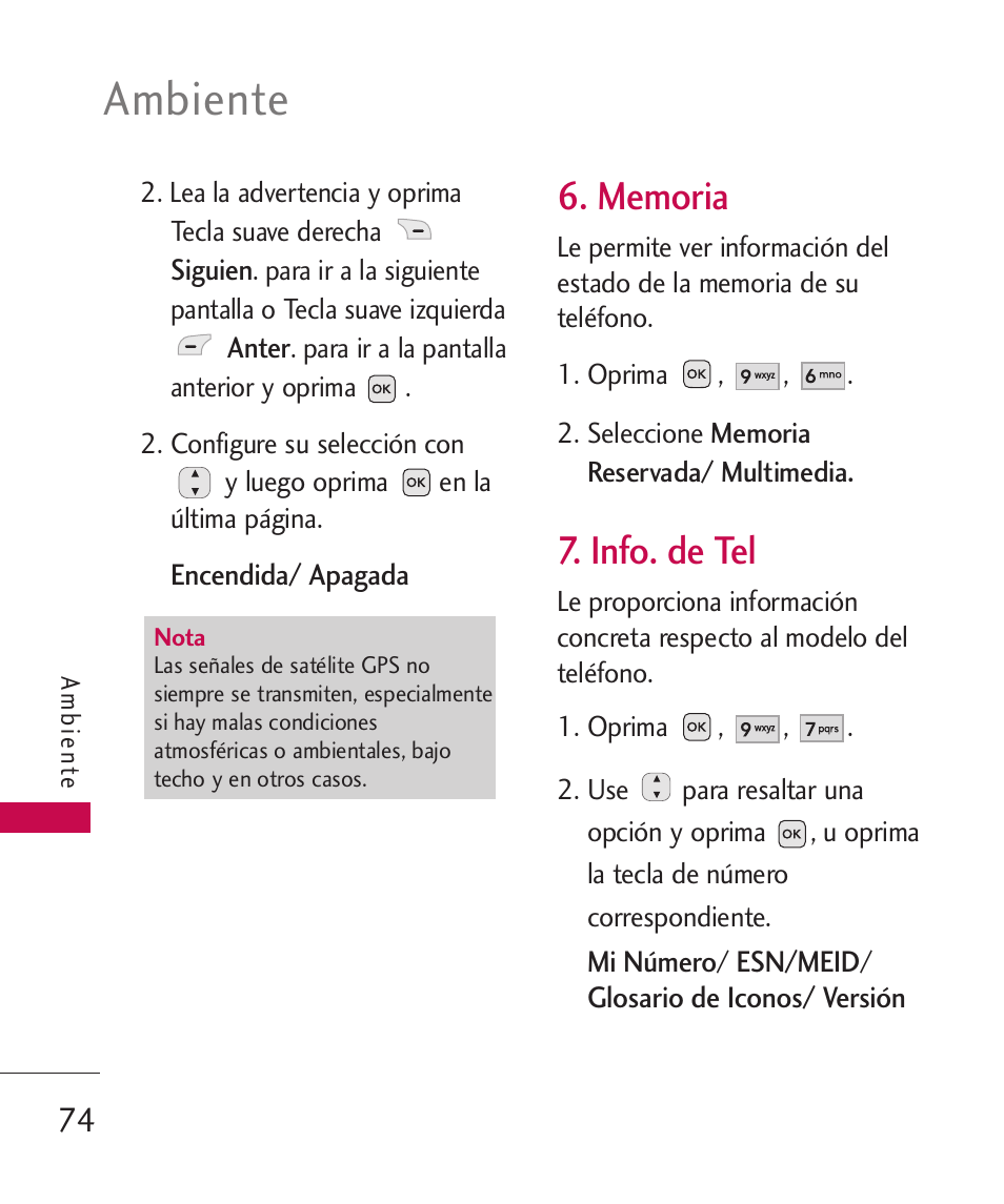 Memoria, Info. de tel, Ambiente | LG -UX220 User Manual | Page 186 / 228