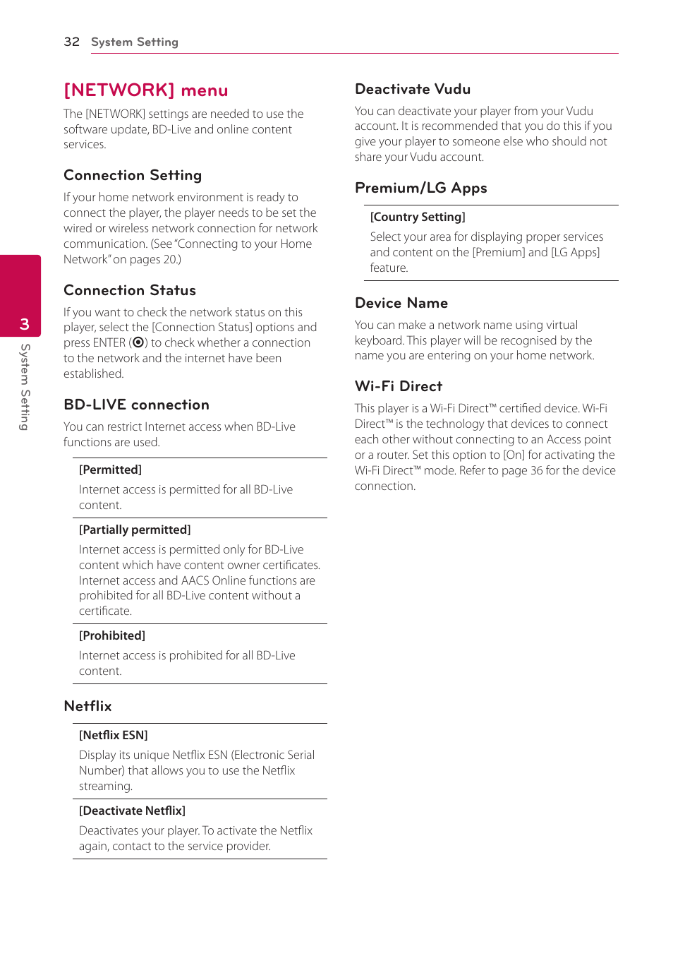 Network] menu, 32 – [network] menu | LG BP620C User Manual | Page 32 / 68
