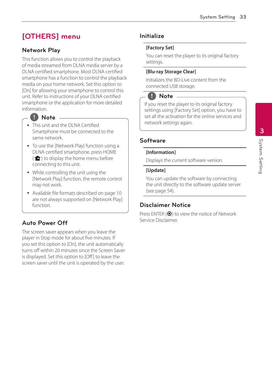 Others] menu, 33 – [others] menu | LG BP620C User Manual | Page 33 / 68