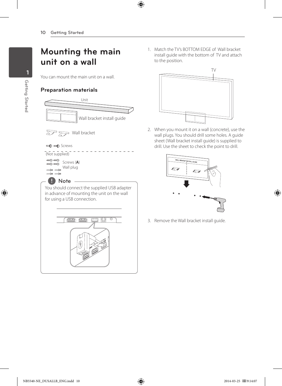 Mounting the main unit on a wall | LG NB5541 User Manual | Page 10 / 30