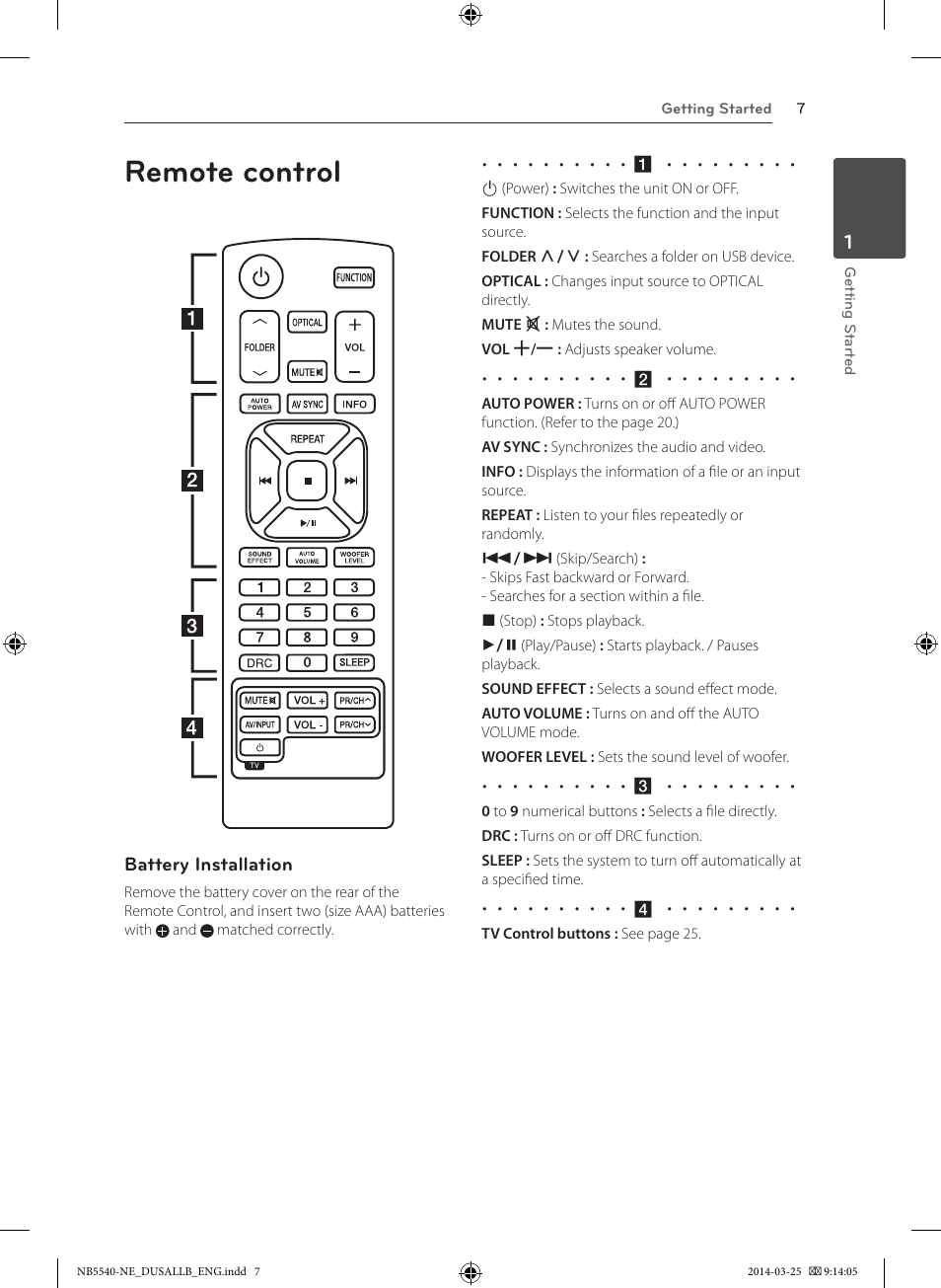 Remote control | LG NB5541 User Manual | Page 7 / 30