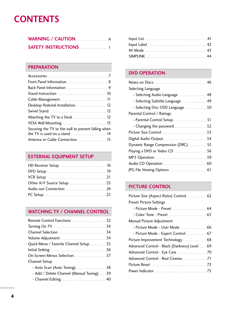 LG 26LG40 User Manual | Page 6 / 136