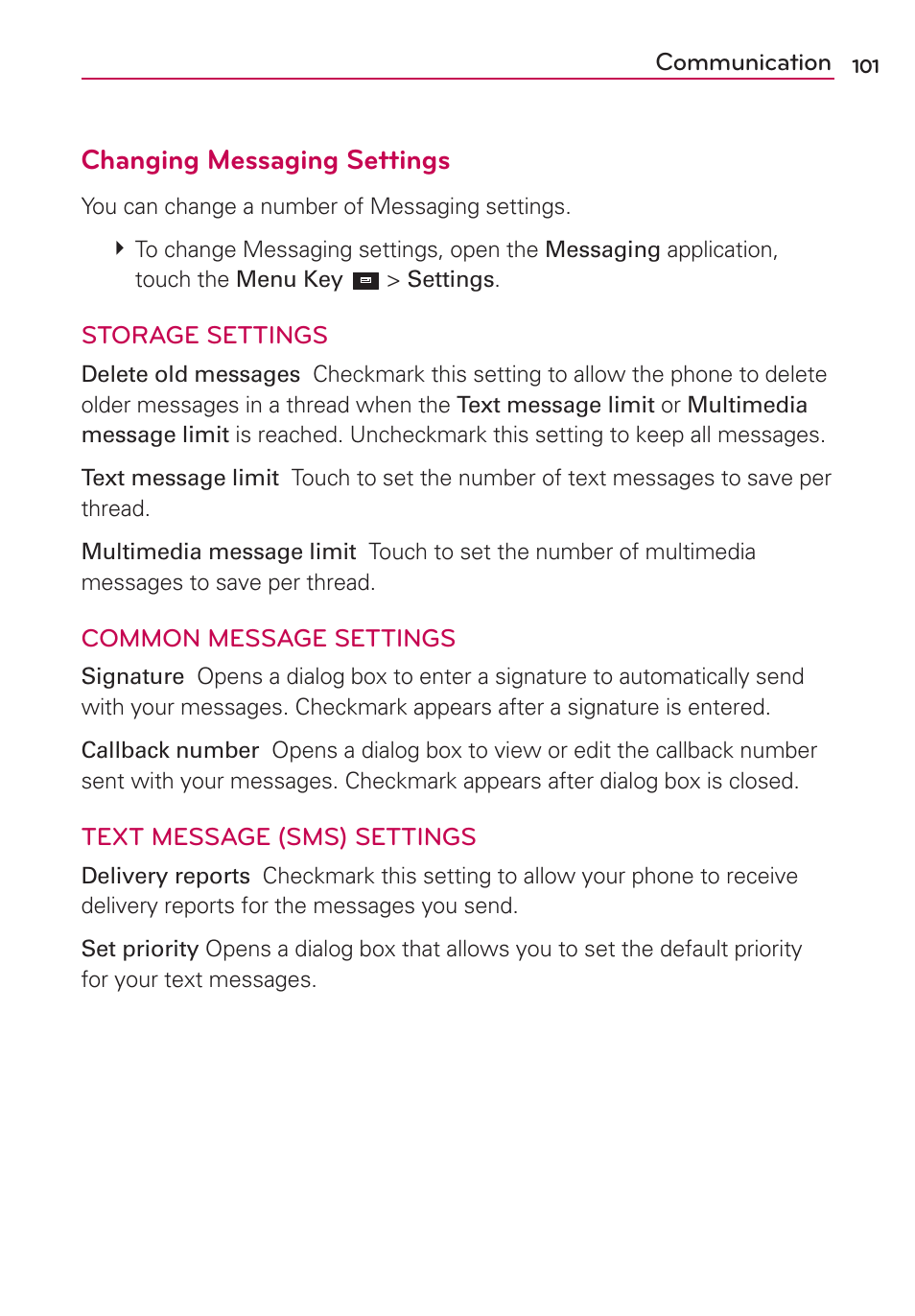 Changing messaging settings | LG LW770 User Manual | Page 103 / 202