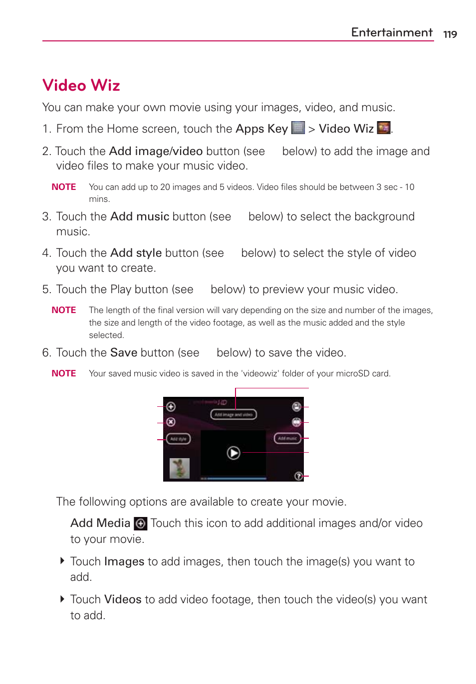 Video wiz, Entertainment | LG LW770 User Manual | Page 121 / 202