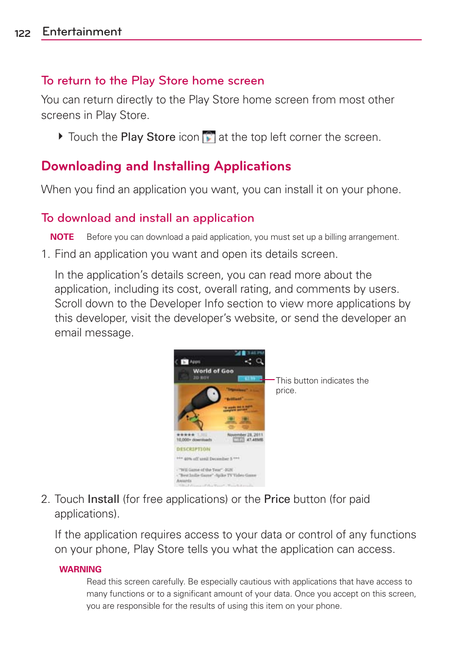 Downloading and installing applications | LG LW770 User Manual | Page 124 / 202
