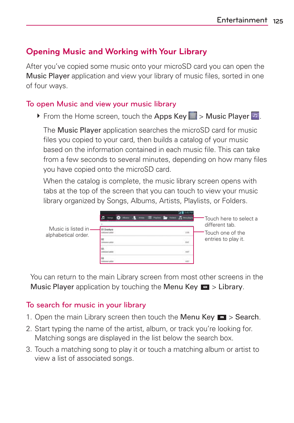 Opening music and working with your library | LG LW770 User Manual | Page 127 / 202