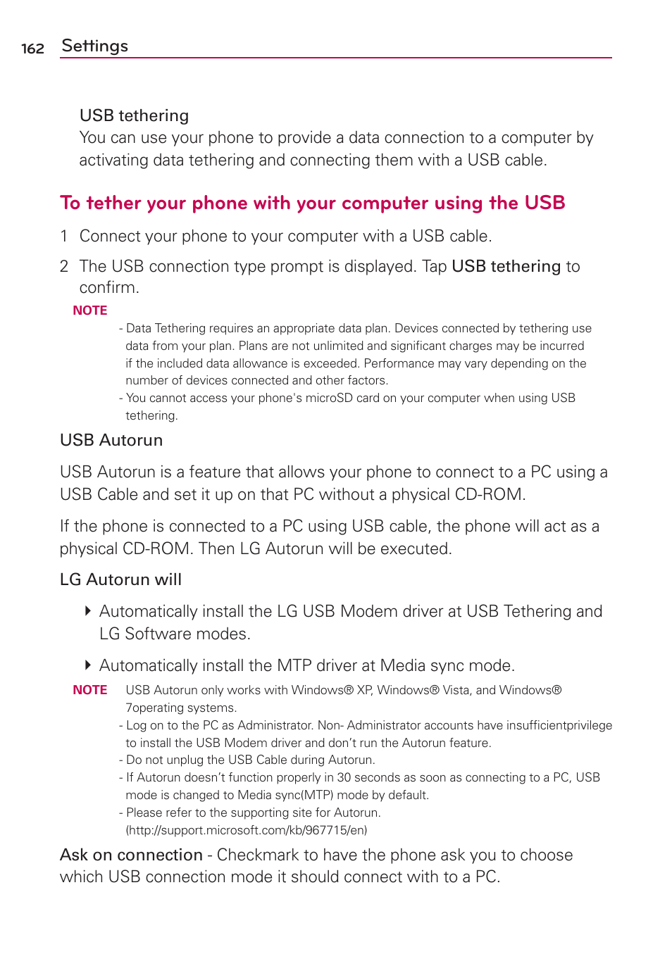 Settings | LG LW770 User Manual | Page 164 / 202