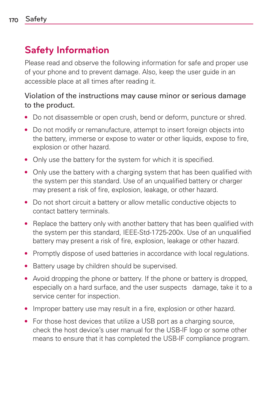 Safety information, Safety | LG LW770 User Manual | Page 172 / 202