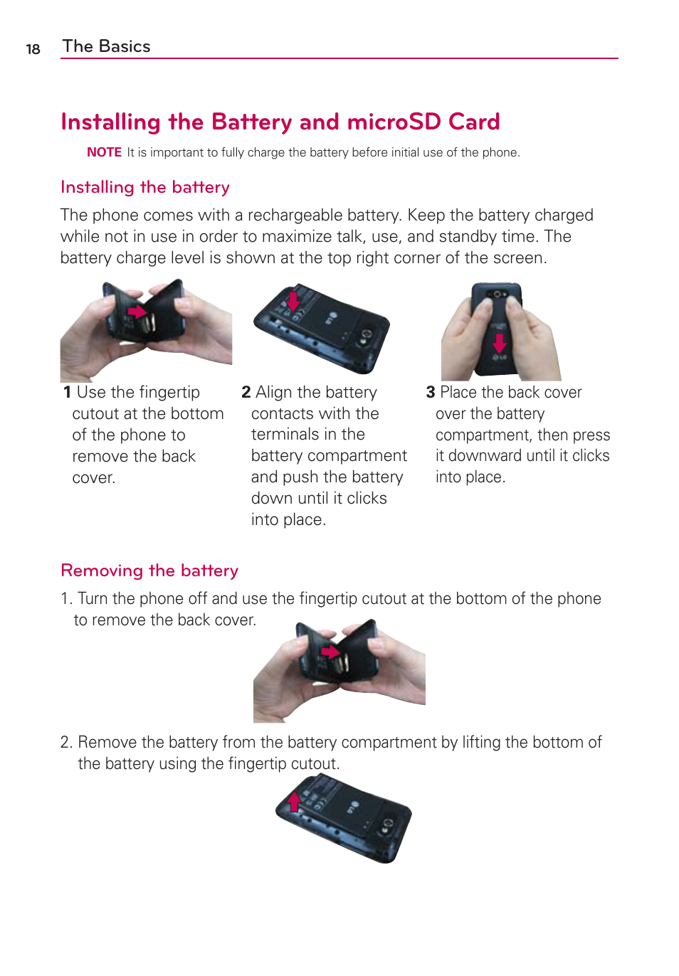 Installing the battery and microsd card | LG LW770 User Manual | Page 20 / 202