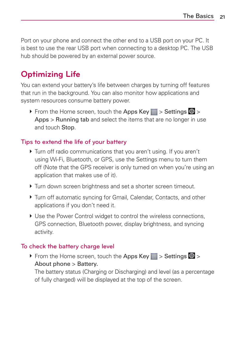 Optimizing life | LG LW770 User Manual | Page 23 / 202