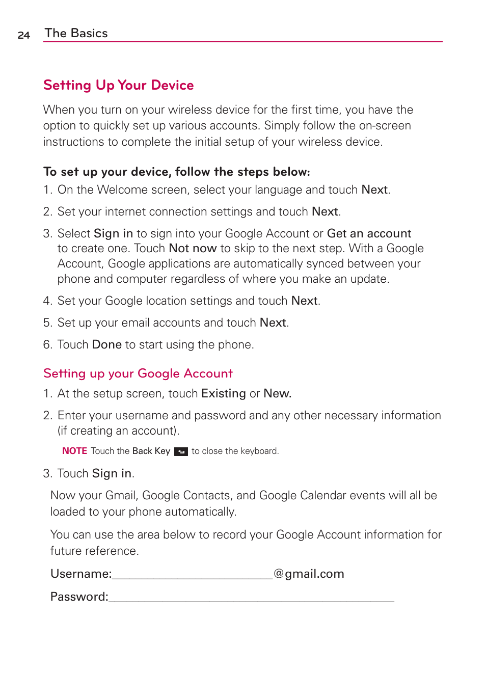 Setting up your device | LG LW770 User Manual | Page 26 / 202