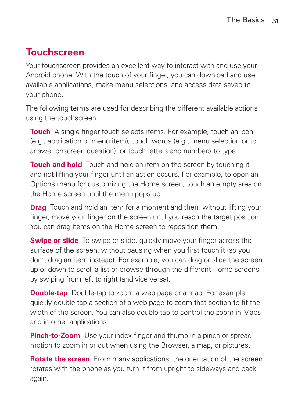 Touchscreen | LG LW770 User Manual | Page 33 / 202