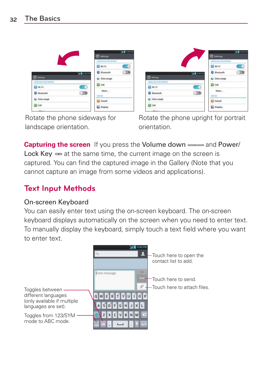 Text input methods, The basics | LG LW770 User Manual | Page 34 / 202