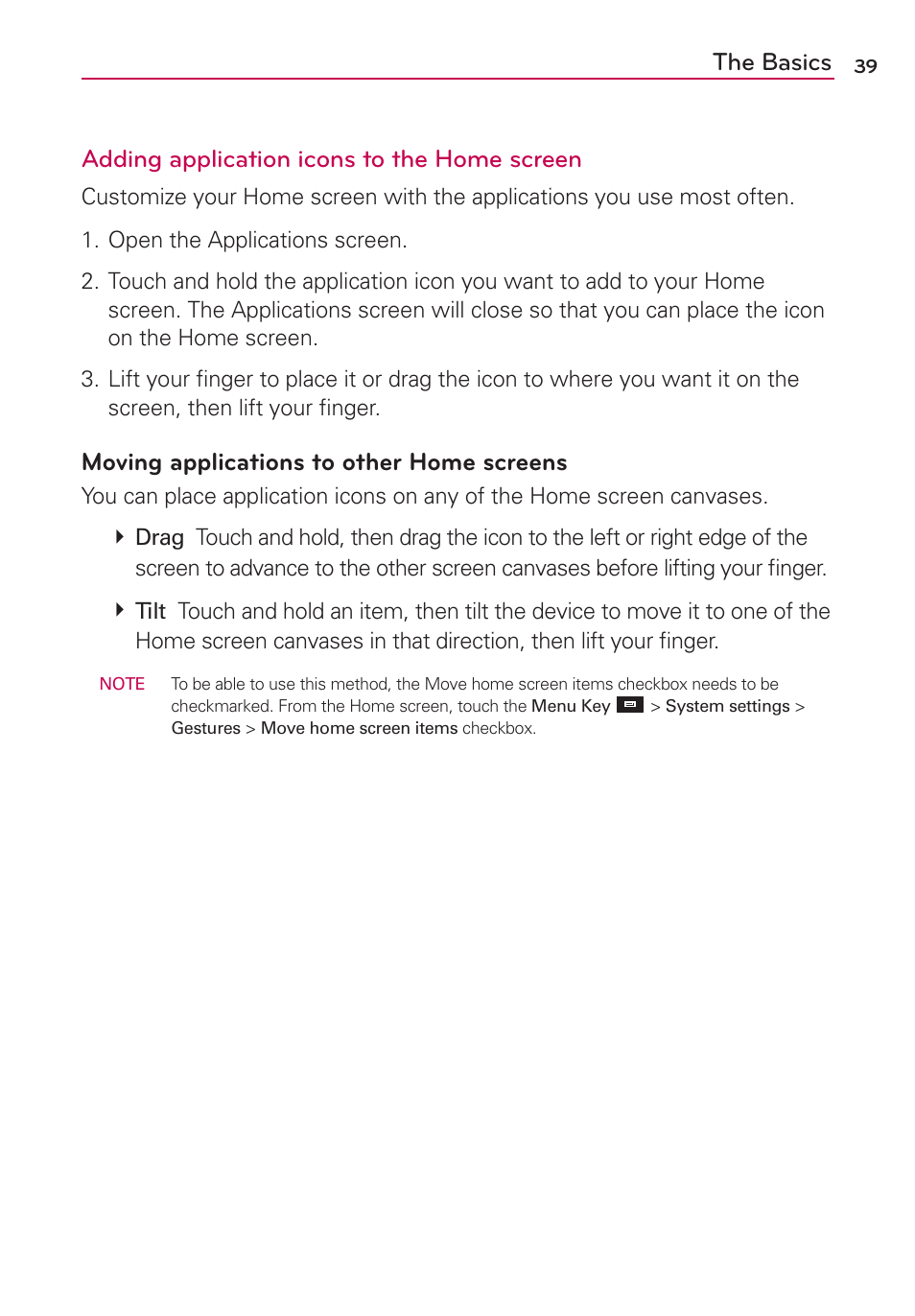 Moving applications to other home screens | LG LW770 User Manual | Page 41 / 202