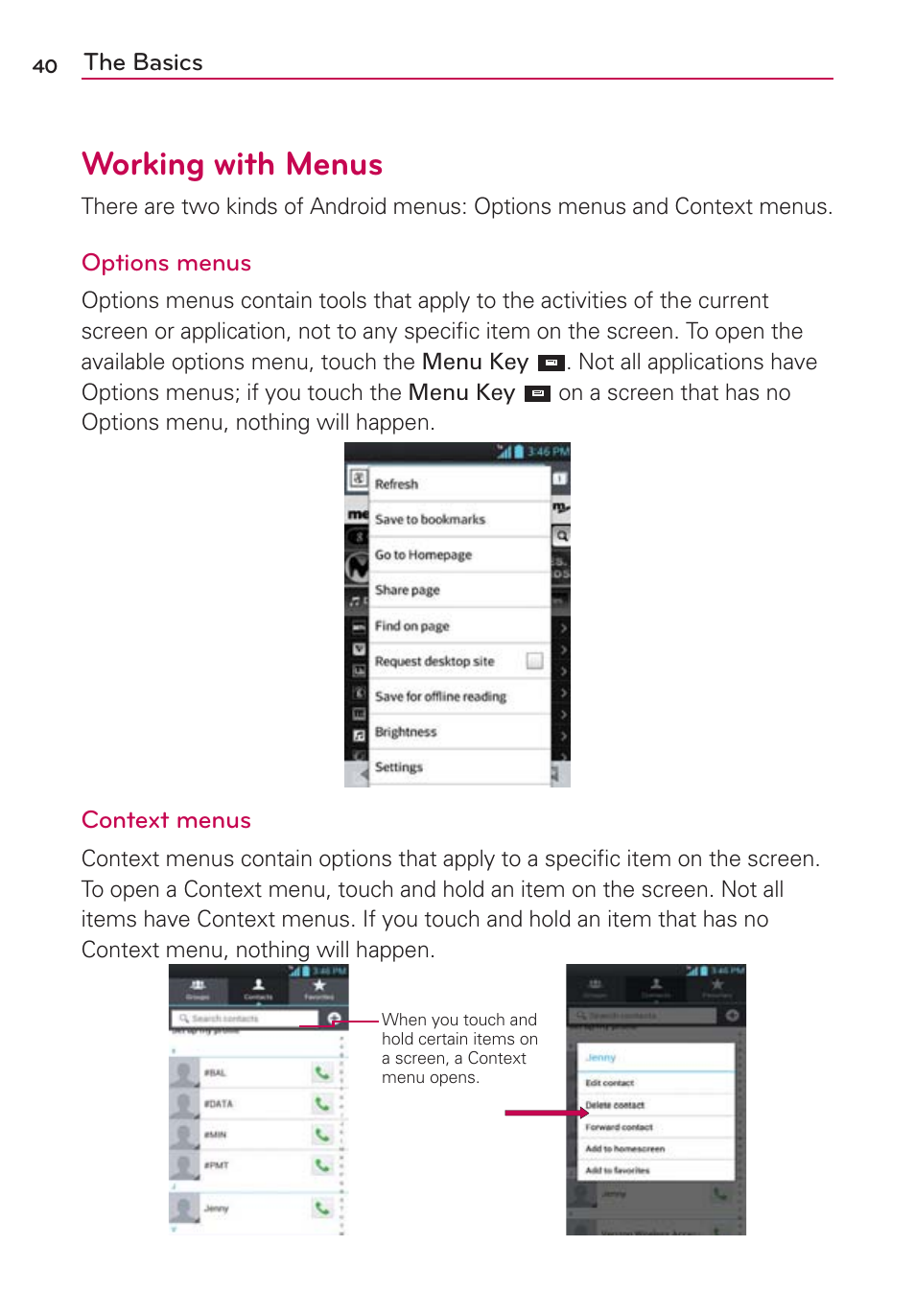 Working with menus | LG LW770 User Manual | Page 42 / 202