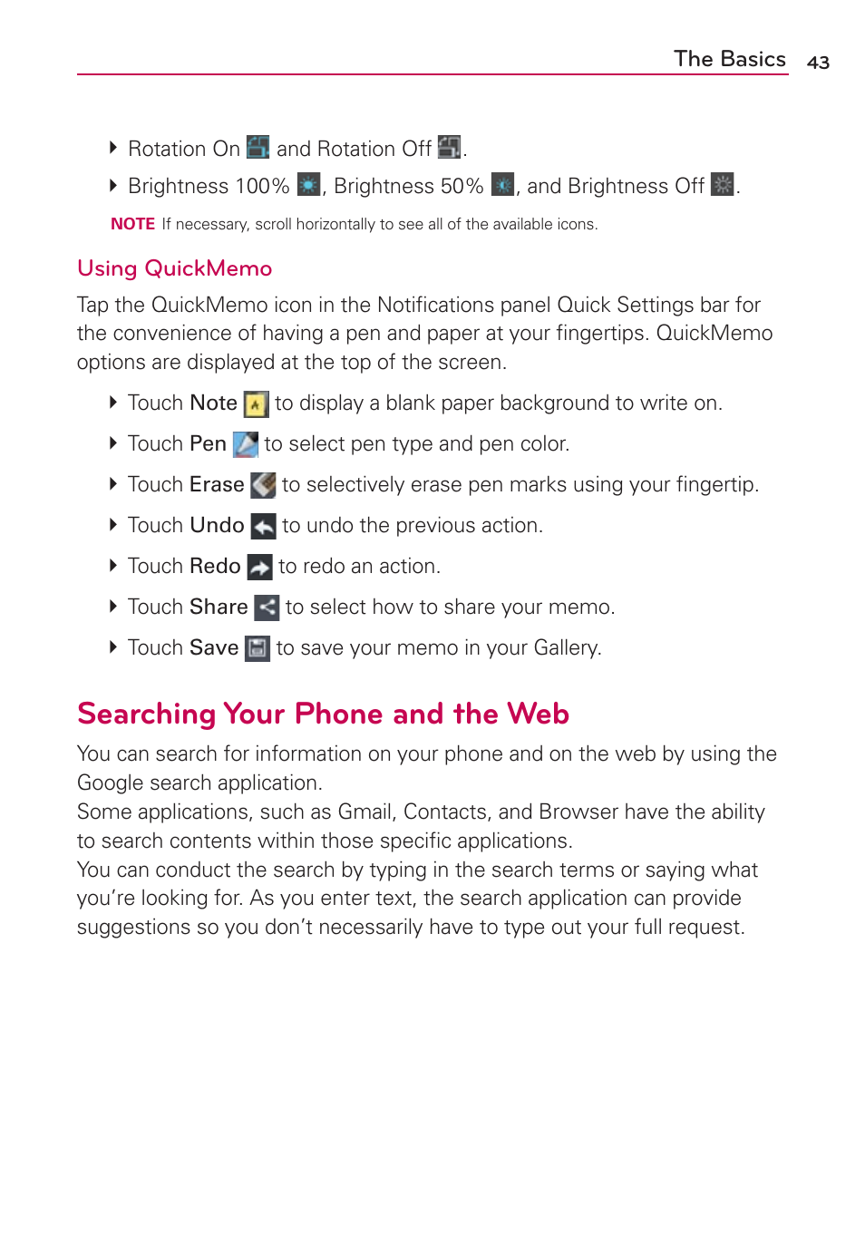 Searching your phone and the web | LG LW770 User Manual | Page 45 / 202