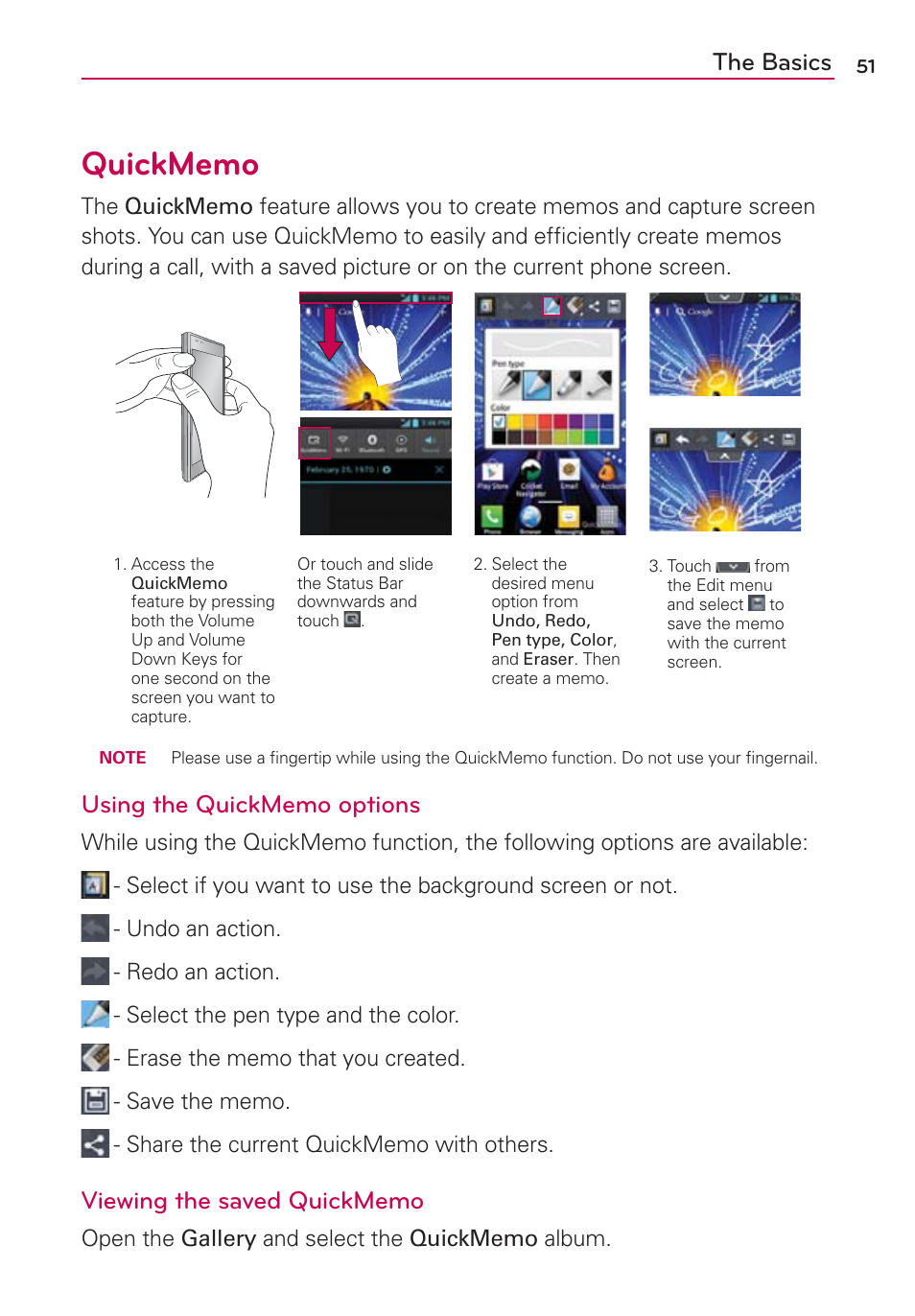 Quickmemo, The basics | LG LW770 User Manual | Page 53 / 202