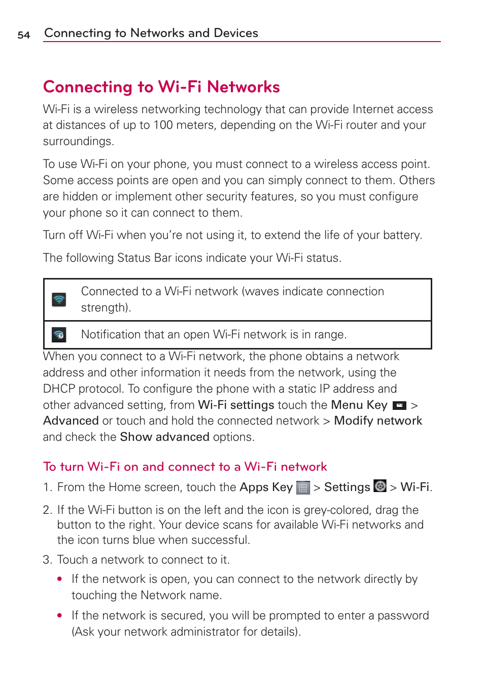 Connecting to wi-fi networks | LG LW770 User Manual | Page 56 / 202