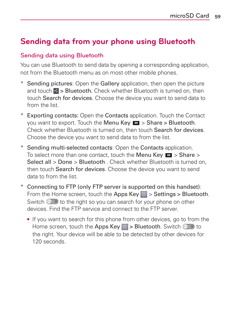 Sending data from your phone using bluetooth | LG LW770 User Manual | Page 61 / 202