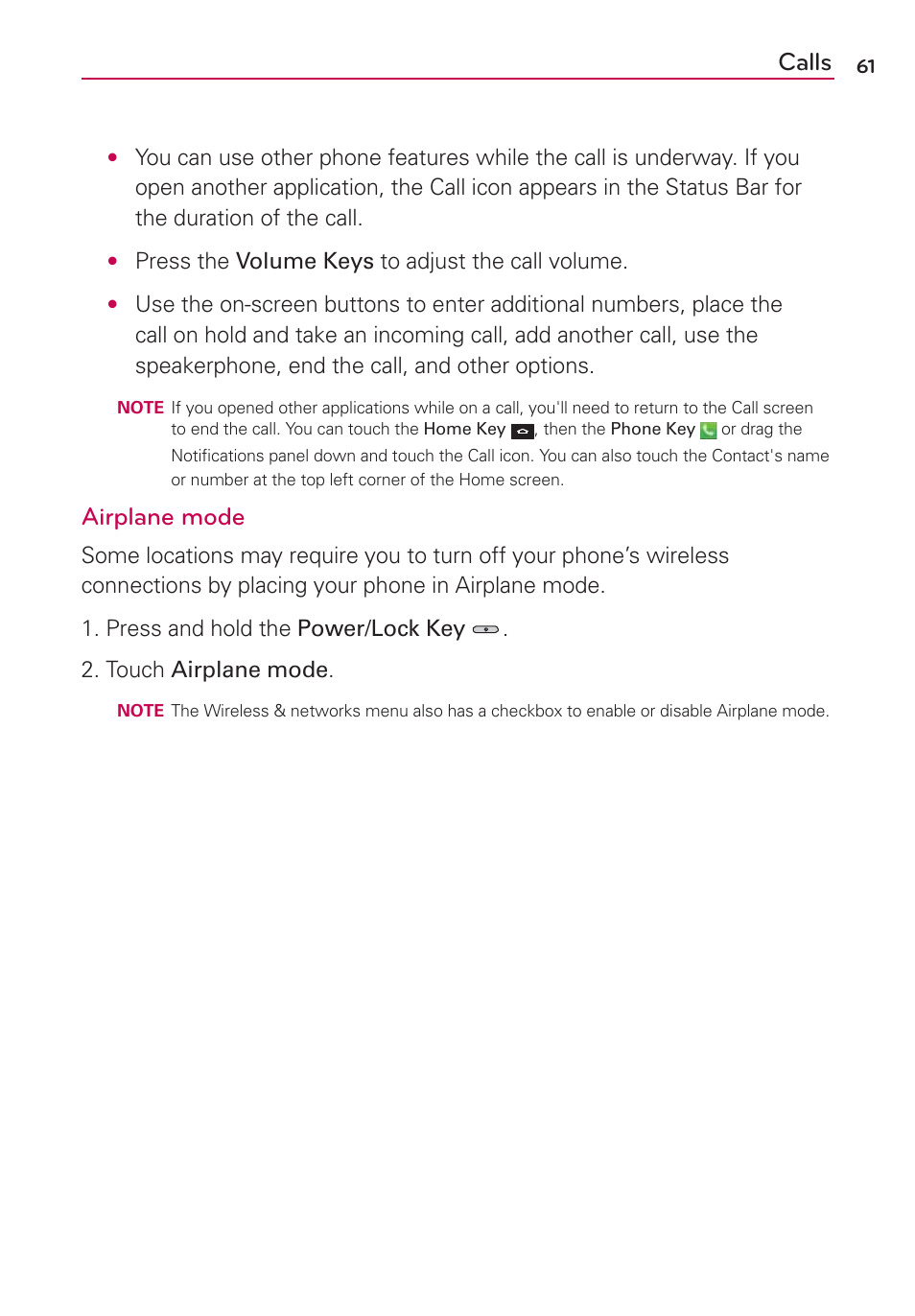 Calls, Airplane mode | LG LW770 User Manual | Page 63 / 202