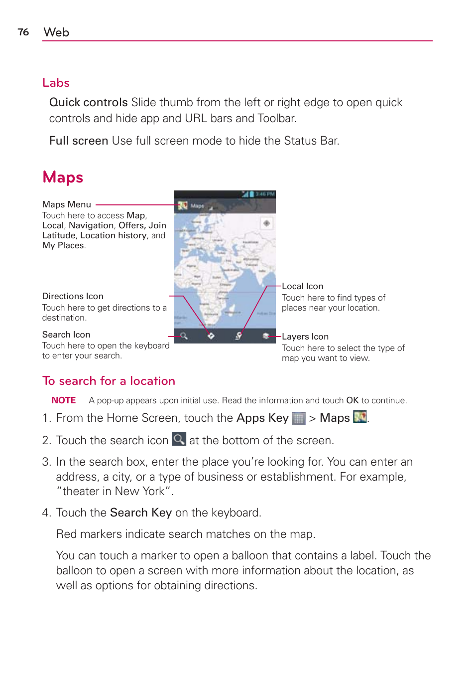 Maps, Web labs | LG LW770 User Manual | Page 78 / 202