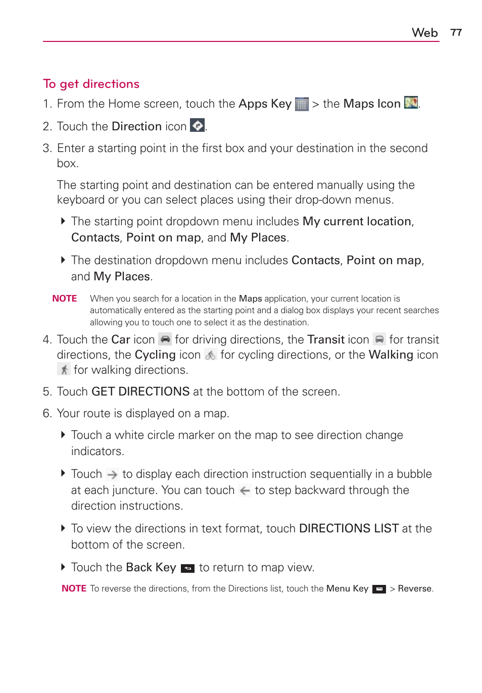 Web to get directions | LG LW770 User Manual | Page 79 / 202