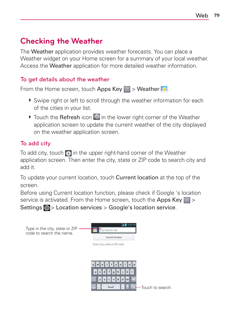 Checking the weather | LG LW770 User Manual | Page 81 / 202