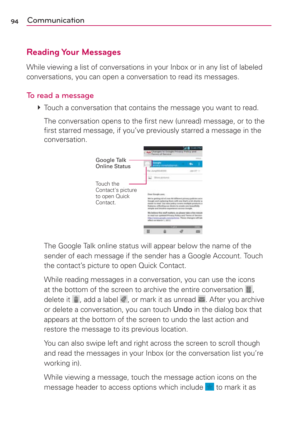 Reading your messages | LG LW770 User Manual | Page 96 / 202