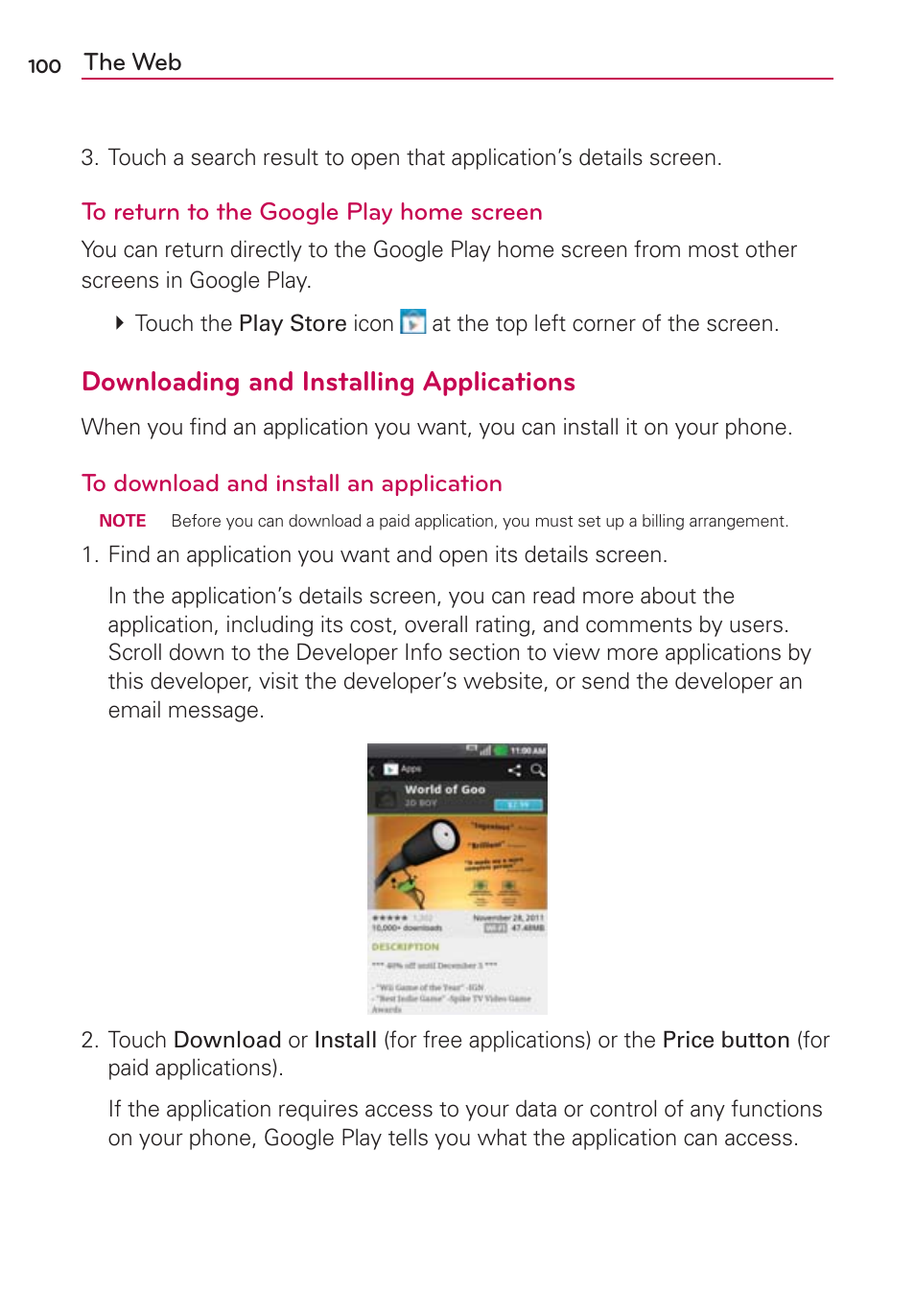 Downloading and installing applications | LG AS695 User Manual | Page 102 / 300