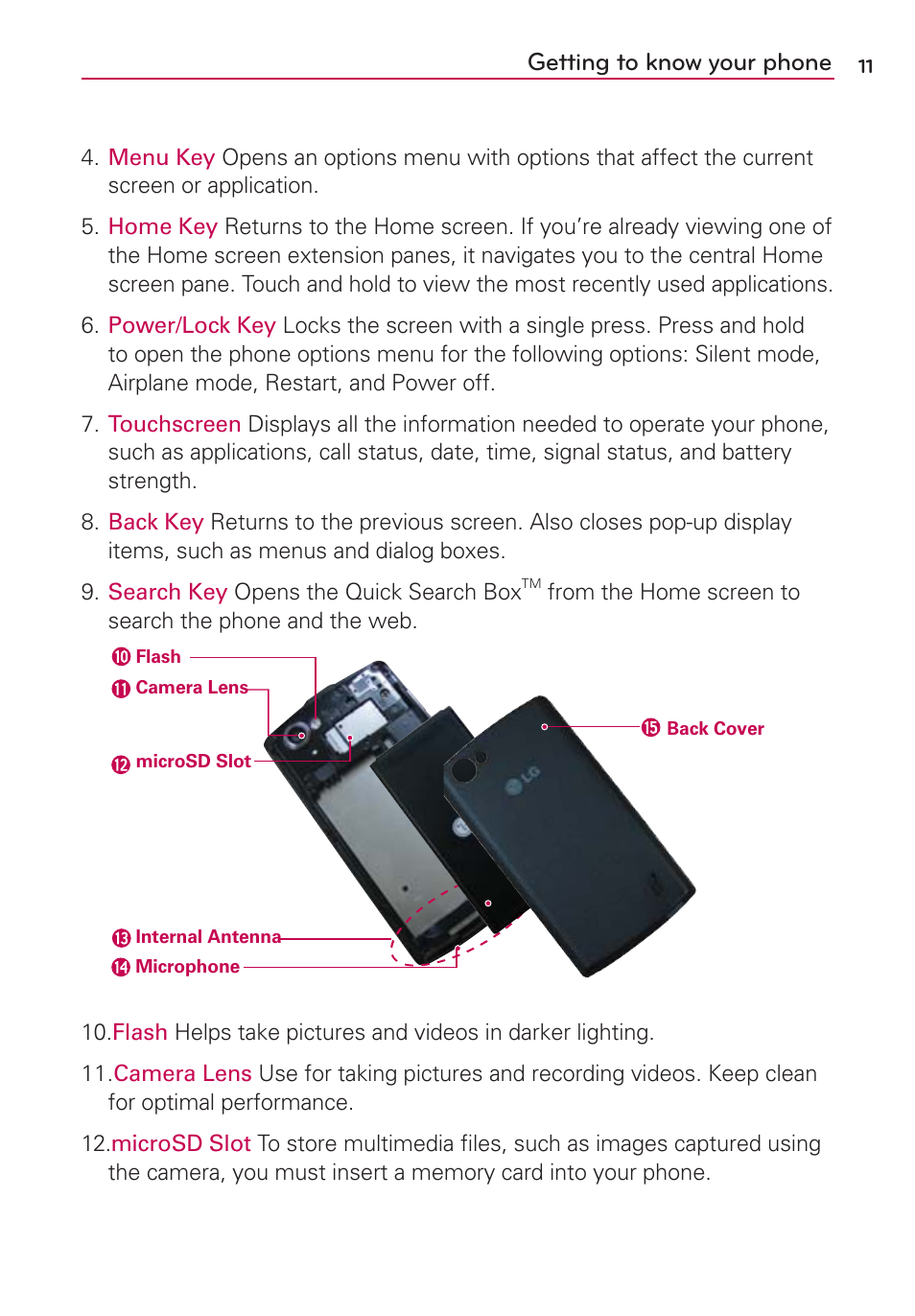Getting to know your phone | LG AS695 User Manual | Page 13 / 300