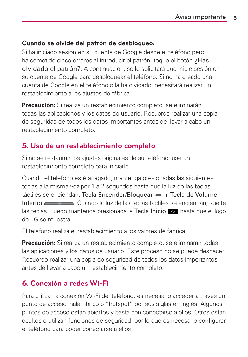 Uso de un restablecimiento completo, Conexión a redes wi-fi | LG AS695 User Manual | Page 149 / 300