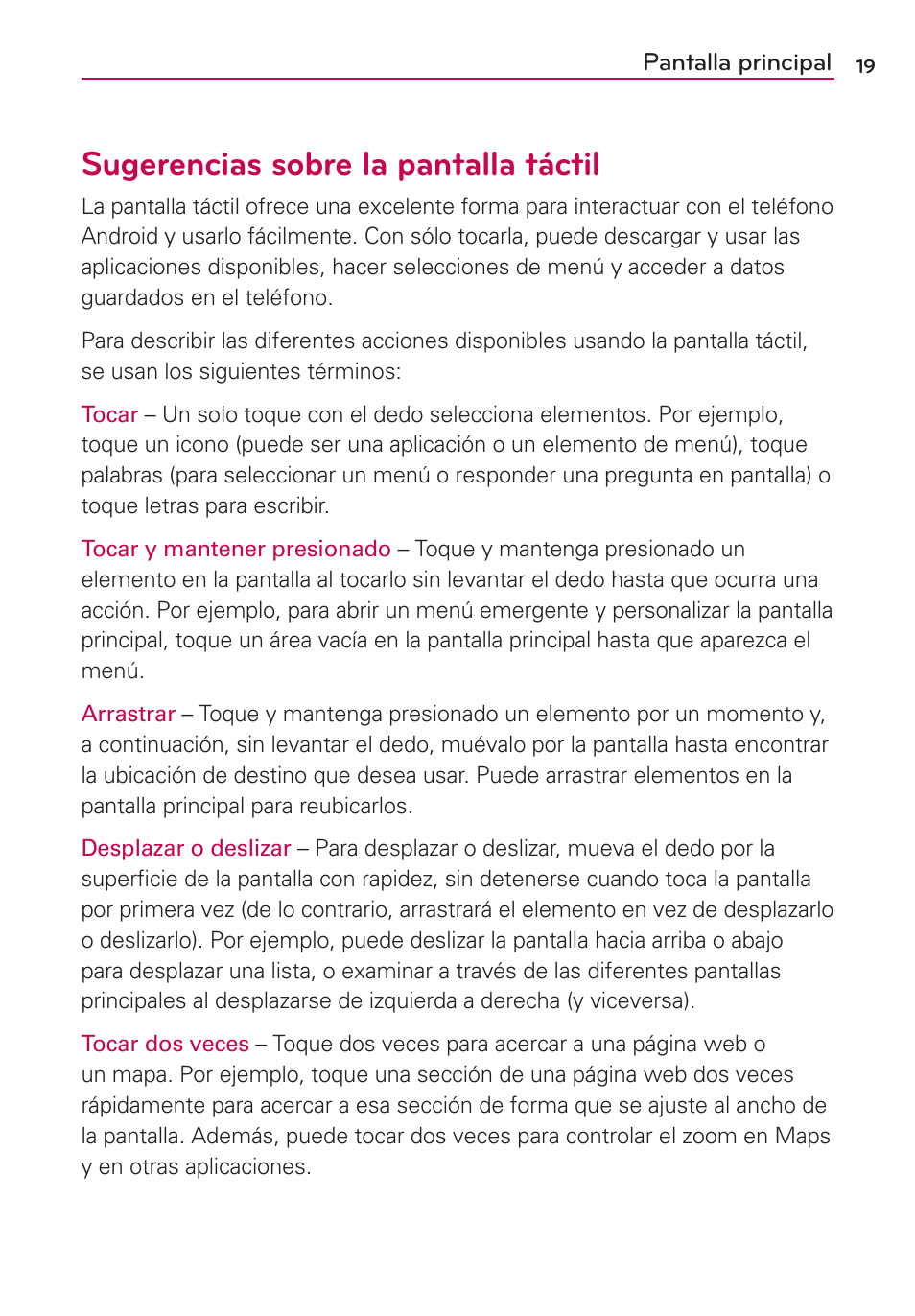 Sugerencias sobre la pantalla táctil | LG AS695 User Manual | Page 163 / 300