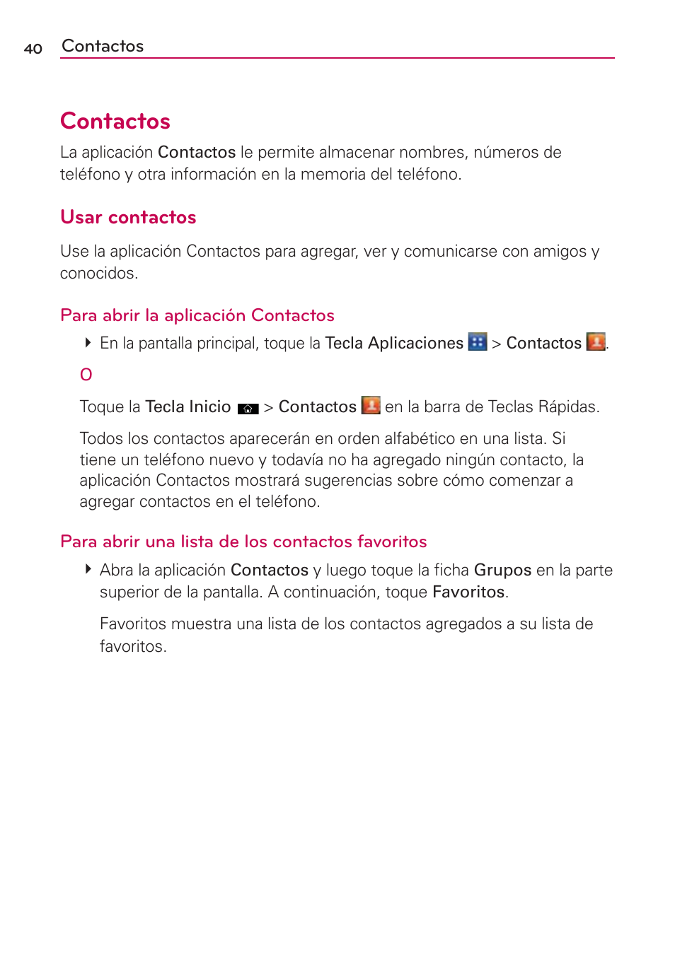 Contactos, Usar contactos | LG AS695 User Manual | Page 184 / 300