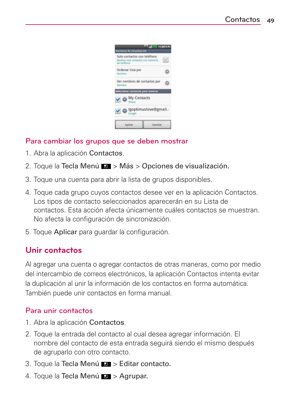 Unir contactos | LG AS695 User Manual | Page 193 / 300