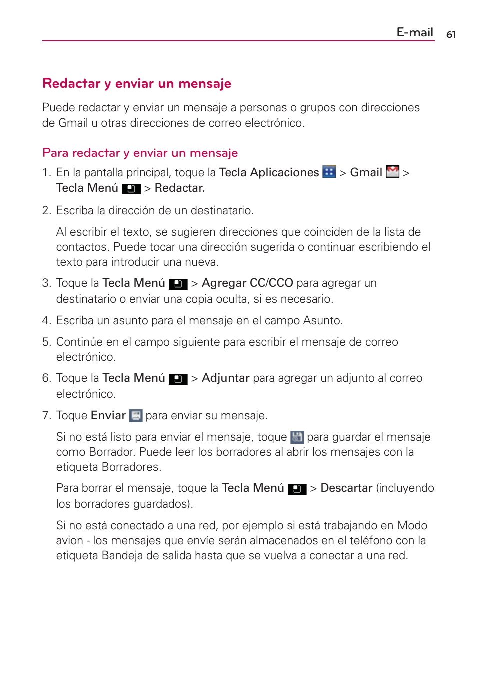 Redactar y enviar un mensaje | LG AS695 User Manual | Page 205 / 300