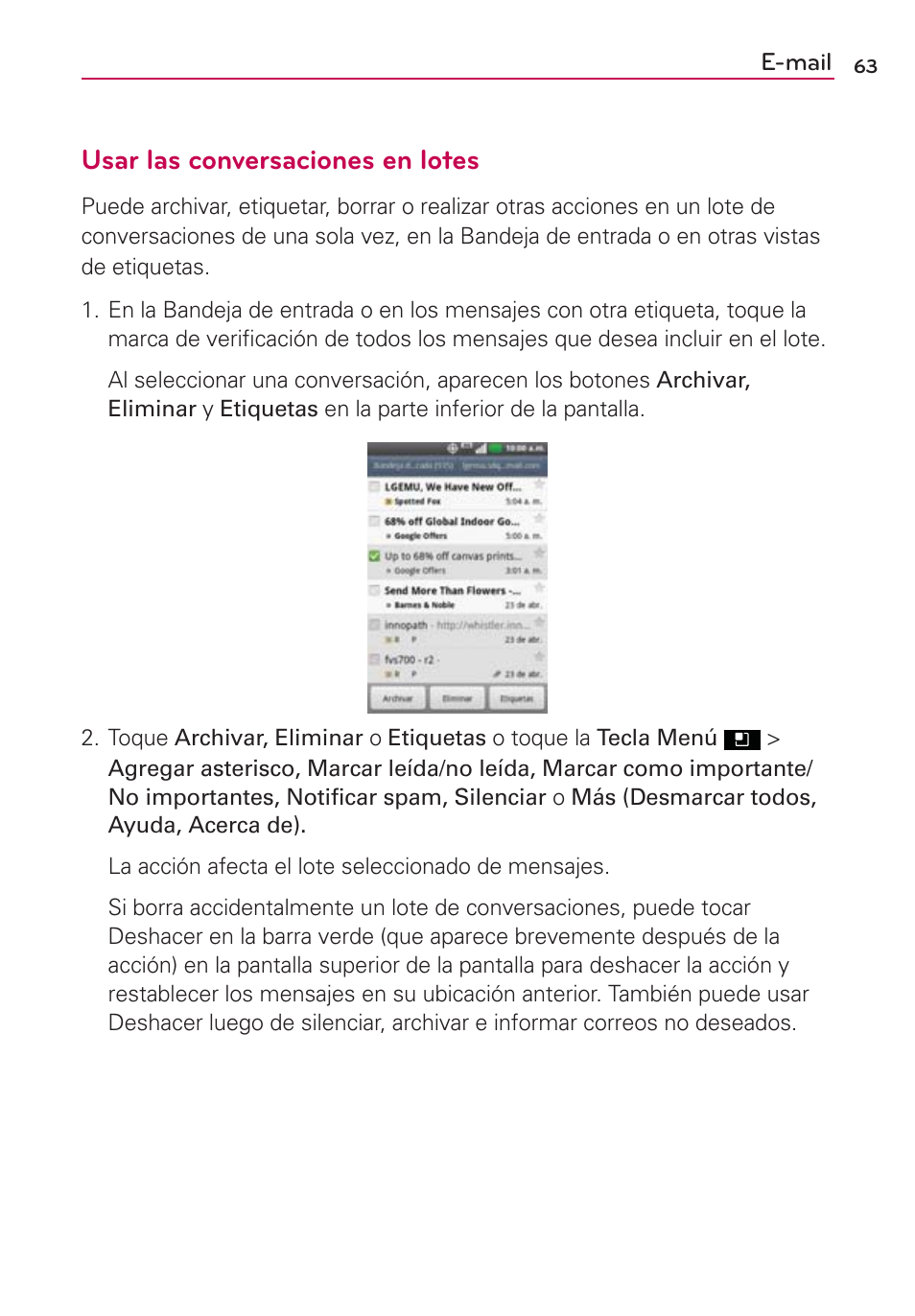 Usar las conversaciones en lotes | LG AS695 User Manual | Page 207 / 300