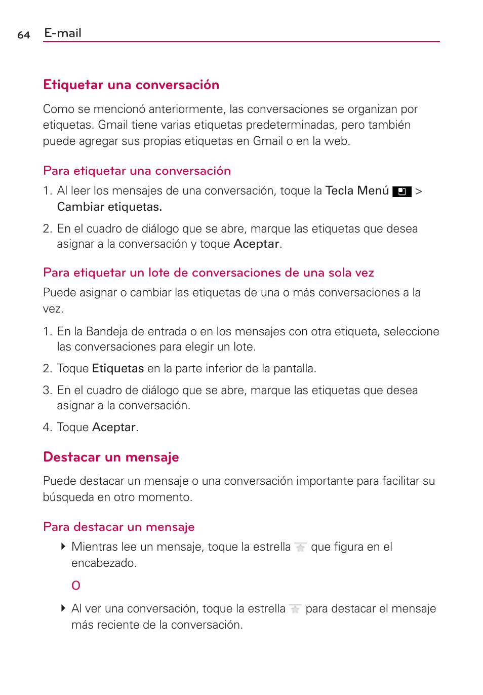 Etiquetar una conversación, Destacar un mensaje | LG AS695 User Manual | Page 208 / 300